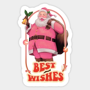 Retro Vintage Pink Santa Claus | Best Wishes Sticker